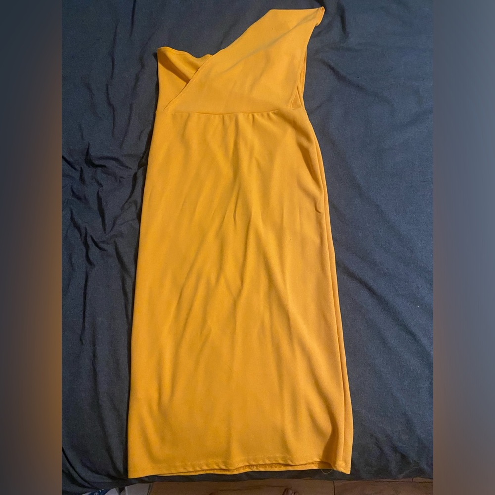 Prettylittlething yellow one shoulder dress